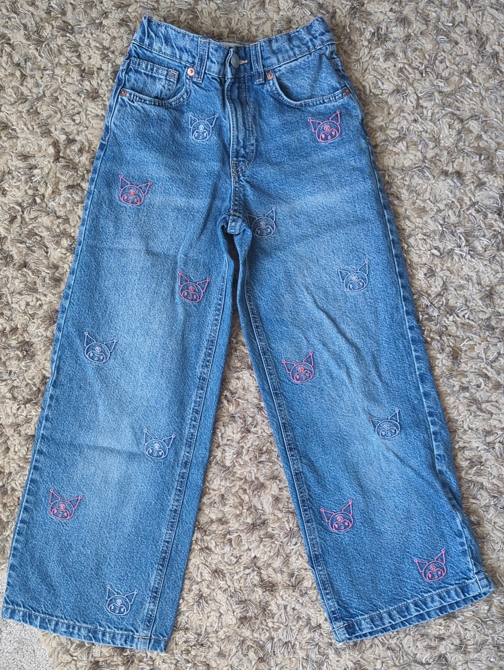 Zara Kids Sanrio Kuromi Embroidered Wide Leg Jeans